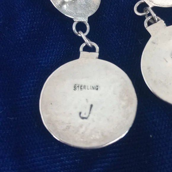 Vintage Navajo Shadowbox Sterling Silver and Turquoise Dangle Earrings - Picture 8 of 12